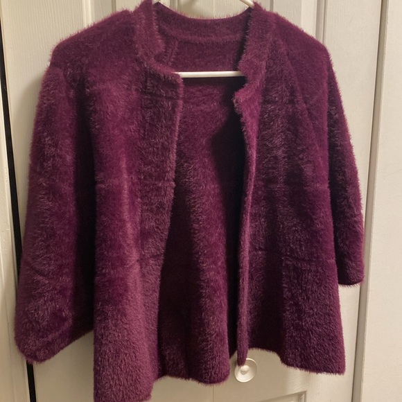 Fuzzy Sweater Jacket Cropped Oversized size M Plum Purple Grape - Picture 4 of 7